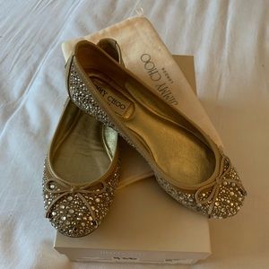 Jimmy Choo Weber Suede Crystal Flats nude 36.5